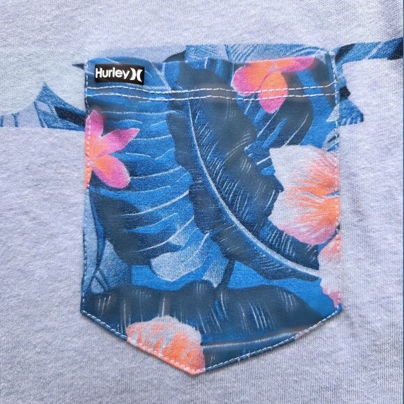 Hurley Youth Boys T Shirt Light Blue Tropical Palm Chest Pocket Large (12 -13 Y) - Picture 2 of 8